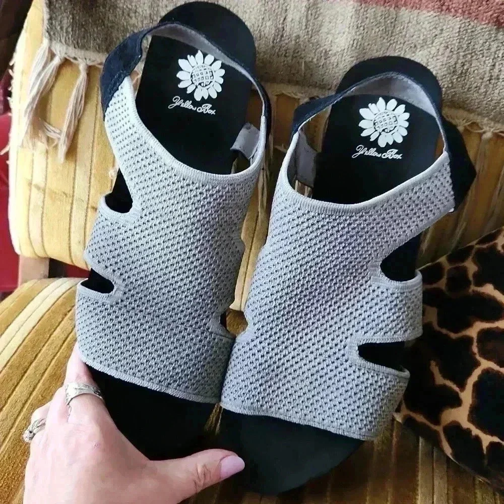 Yellowbox Platform Women’s Mesh Suede Gray Black Wedge‎ Sandals sz 11 - Picture 9 of 15